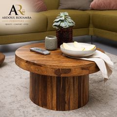 Round Solid Wood Coffee Table 60cm  Modern Wooden Living Room Accent Table