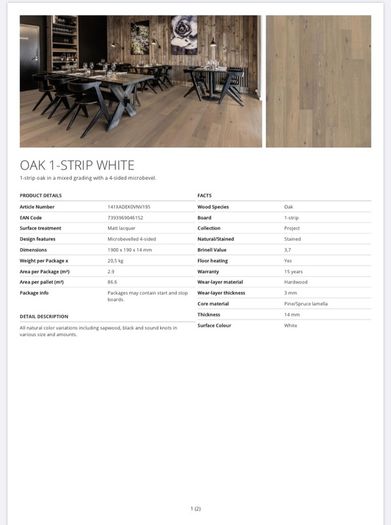 5.78 m2 of wood floor Oak White - Matt Lacquered