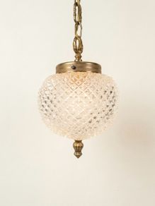 Vintage Textured Glass & Brass Pendant Light