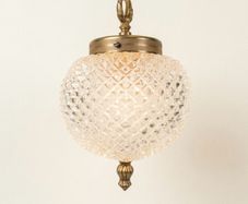 Vintage Textured Glass & Brass Pendant Light