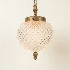 Vintage Textured Glass & Brass Pendant Light