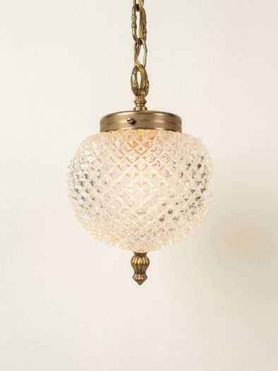 Vintage Textured Glass & Brass Pendant Light