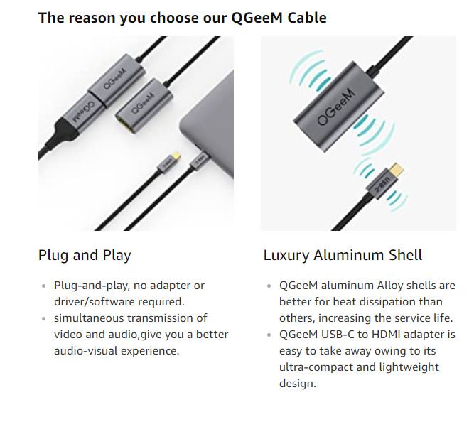 QGeeM USB-C Type (Thunderbolt 3 Compatible) DisplayPort (DP) Female (UHD 4K/60Hz) Gold-Plated/Nylon Braided/Aluminum Alloy Adapter Cable (Brand New/Warranty)