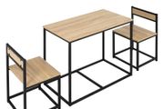 Dining Table and Chairs Set 1 Table + 2 tuck-under chairs for Kitchen - Black metal Light oak look