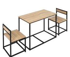 Dining Table and Chairs Set 1 Table + 2 tuck-under chairs for Kitchen - Black metal Light oak look