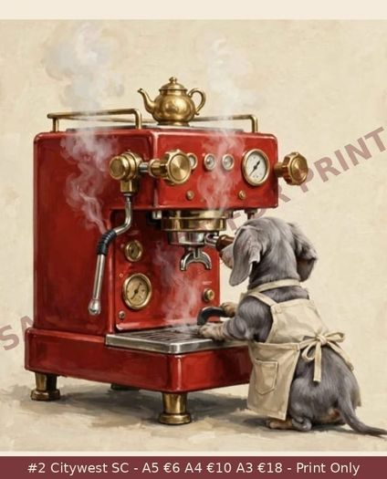 Dachshund Coffee Prints A5 A4 A3 - 6 Designs - Citywest SC - 250gsm Matte - Sausage Dog