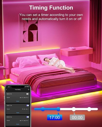 30M LED Strip Lights, Ultra Long Bluetooth RGB Light Strips with Remote & App Control, Colour Changing Tape Lights, Music Sync Dimmable Lighting for Bedroom, Living Room, Gaming Room & Christmas Decor [Energy Class A]