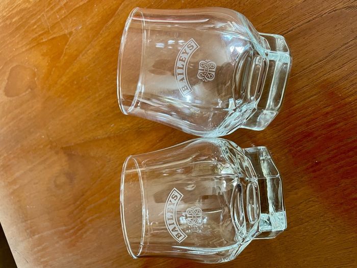 Pair Vintage Footed Hexagon Baileys Irish Cream Glassware