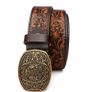 Unisex Genuine Leather Belt Vintage Embossed Design with Antique Buckle Casual & Formal Waist Belt Image 2