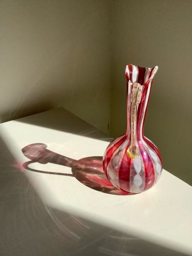 Vintage Venetian Style Hand Blown Art Glass Ewer Latticino 15cm