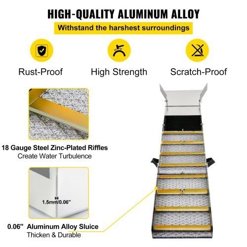 Folding Aluminum Alloy Sluice Box, Compact 50\" Sluice Boxes for Gold, Lightweight Gold