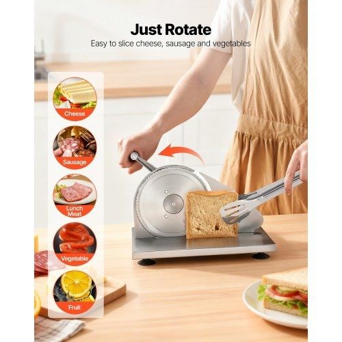 Manual Bread Slicer, 0-15mm Adjustable Thickness Cheese Cutter, Hand-Cranked Bread Slicer with Micro-Serrated Stainless Steel Blade for Kitchen, Bakery, Party