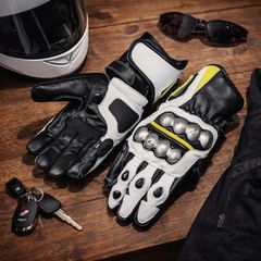Premium Black & White Leather Racing Gloves