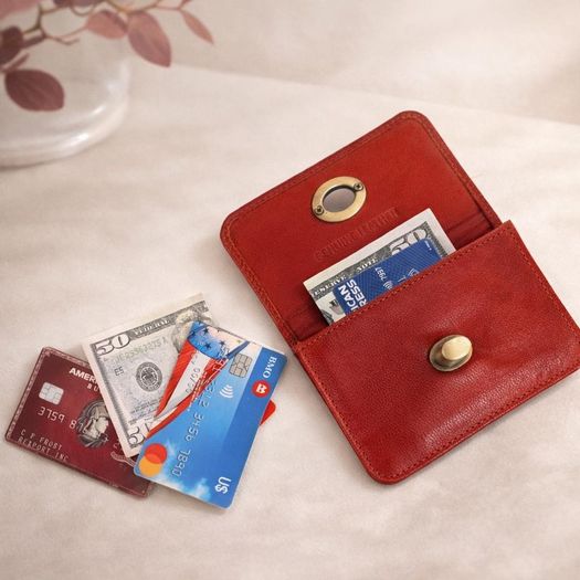 Premium Genuine Leather Wallet for Women Stylish Red Clutch Wallet with Button Closure