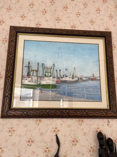 Beautiful framed painting of Irish fishing boats