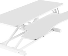 91 cm Desk Converter K Series Height Adjustable Sit to Stand Riser Dual Monitor and Laptop Workstation with Wide Keyboard Tray White DESK-V036KW