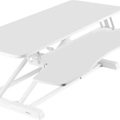 91 cm Desk Converter K Series Height Adjustable Sit to Stand Riser Dual Monitor and Laptop Workstation with Wide Keyboard Tray White DESK-V036KW