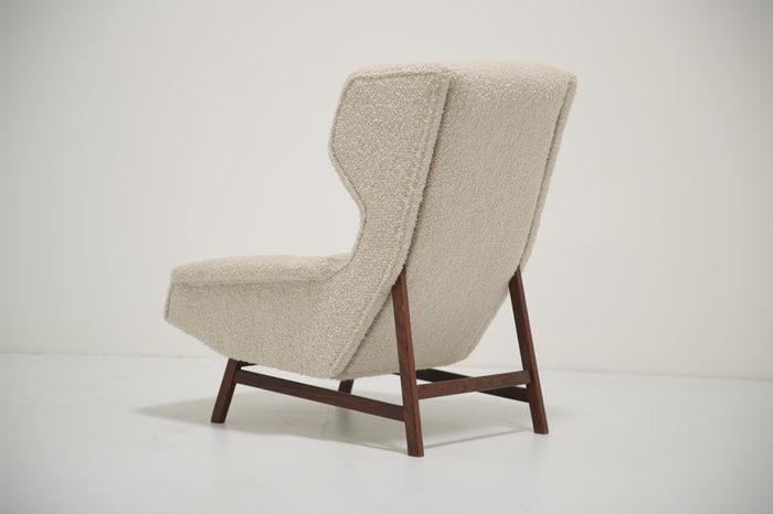 Vintage Sculptural Boucle Wingback Model 877 Armchairs by Gianfranco Frattini for Cassina, Italy, 1950s