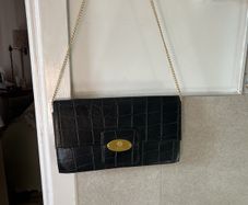bag- Beautiful Mischa Barton black crocs pattern bag with gold hardware,