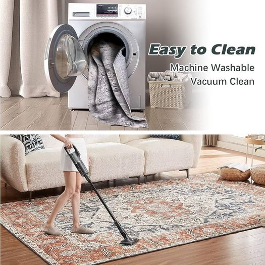 NEW SALE | Washable Rugs Living Room Non Slip Area Rugs for Bedroom Machine Washable Rug Soft Short Pile Large Living Room Rug Vintage Oriental Boho Rug Non Shedding Dense Rugs 80x150cm