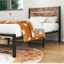 Single Bed Frame with Rustic Wood Headboard Image 9