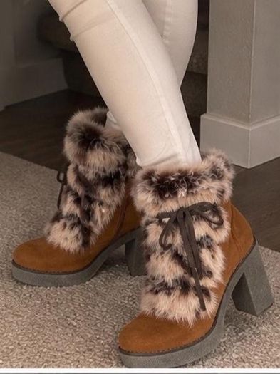 Premoli Brown Suede Fur Trim Chunky Heel Ankle Boots Size 38/UK 5