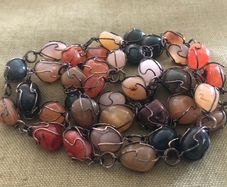 Natural Multi Coloured Wired Stone Necklace 40"
