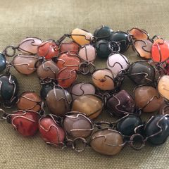 Natural Multi Coloured Wired Stone Necklace 40"