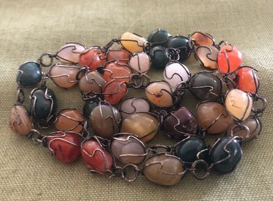 Natural Multi Coloured Wired Stone Necklace 40"