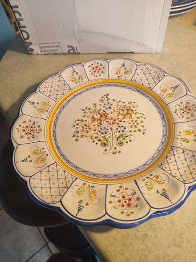 VTG Wall Hanging CONDE TALAVERA Pottery Plate 29 cm. Beautiful Blue Yellow