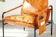 Faux leather Armchair Comfy Accent Chair with Sturdy Metal Frame Wood Armrest And bag Living Room chairs Soft Cushion Lounge couch sofa Chair Oversized Reading chair for Bedroom Patio Porch