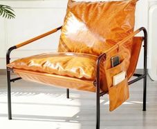 Faux leather Armchair Comfy Accent Chair with Sturdy Metal Frame Wood Armrest And bag Living Room chairs Soft Cushion Lounge couch sofa Chair Oversized Reading chair for Bedroom Patio Porch