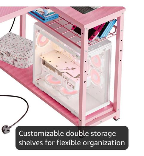 106.5CM L-Shaped Desk with Power Outlets & LED Lights