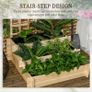 3 Tier Garden Planters with Trellis for Vine Climbing, Wooden Raised Beds, 95x95x110cm, Natural Tone Image 5