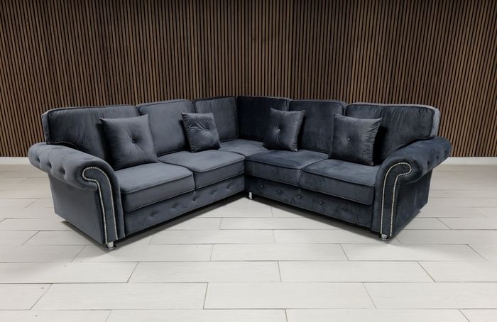 Olympia Grey Chester Arms Plush Velvet Fabric Sofa