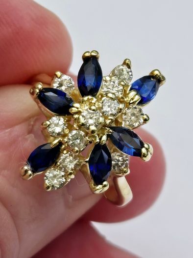14ct Yellow Gold Sapphire & Diamond Cocktail Ring
