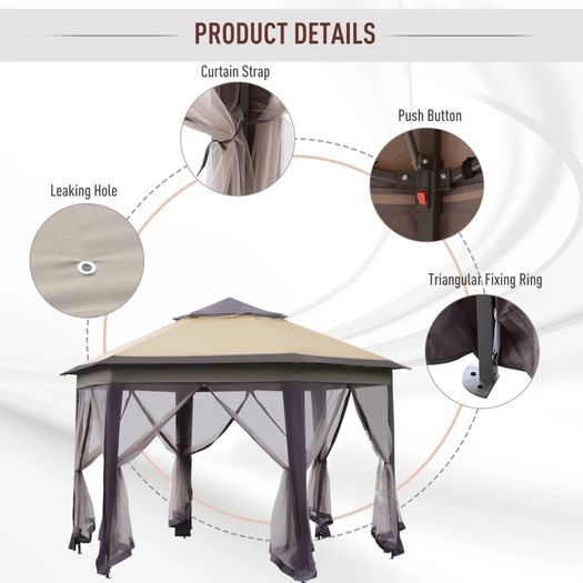Gazebo Hexagon Patio Gazebo Pop Up Gazebo Outdoor Double Roof Instant Shelter with Netting 4.05mx4.05m