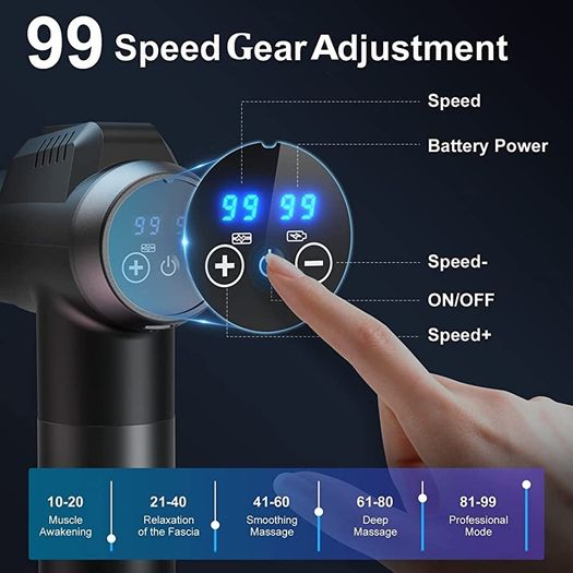 Massage Gun Deep Tissue Massager, 99 Speeds Powerful Percussion Massager with LCD Touch Screen, Handheld Muscle Massage Gun with 6 Massage Heads for Muscle Pain Relief and Relaxation MULTIPLE COLOURS AVAILABLE  (FREE POSTAGE)