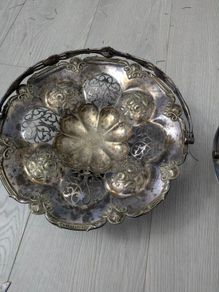 Vintage Silver Plated Serving Basket & Decorative Fork -1913
