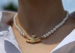 Saturn Pearl Necklace, Pearl Necklace,Gold and Silver color