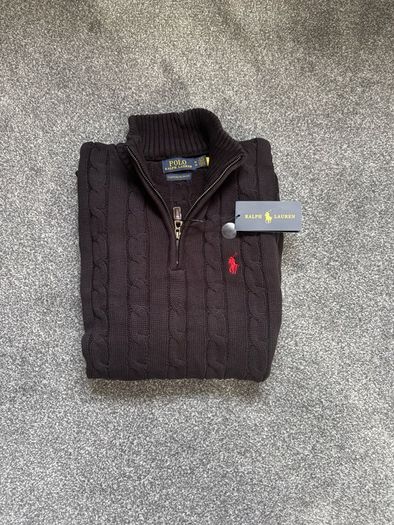 Ralph Lauren Black Cable Knit Quarter Zip