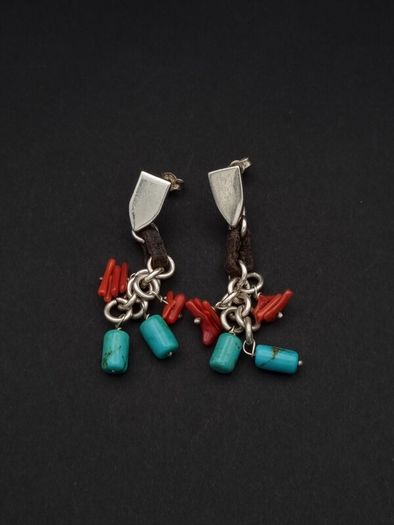 Vintage 925 Sterling Silver Turquoise & Carnelian Stud Earrings