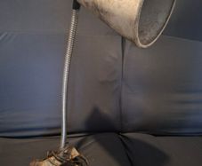 Vintage 1960's Industrial heavy duty Gooseneck Desk Lamp on a metal base, along with a flexible neck