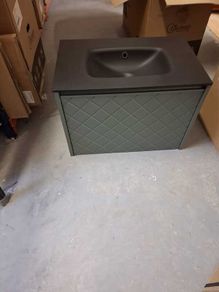 Ex Display Crosswater Vergo 700 Single Drawer Vanity Unit Sage Green with Midnight Black Glass Basin