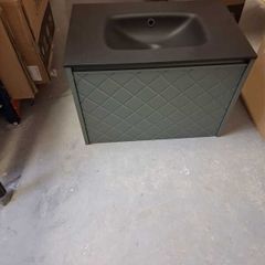 Ex Display Crosswater Vergo 700 Single Drawer Vanity Unit Sage Green with Midnight Black Glass Basin