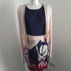 Like new. Closet London Size 16 Multi-coloured Dress with matching Saint Tropez Size L cardigan