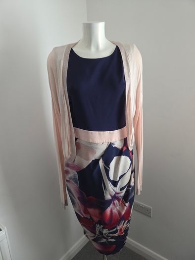 Like new. Closet London Size 16 Multi-coloured Dress with matching Saint Tropez Size L cardigan