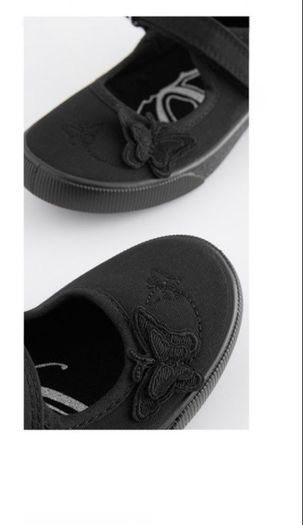 Next Butterfly Embroidered Black Plimsolls Shoes, Junior Size UK 13, EUR 32
