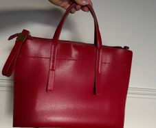 Zara Red Faux Leather Tote handbag Size M