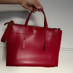 Zara Red Faux Leather Tote handbag Size M